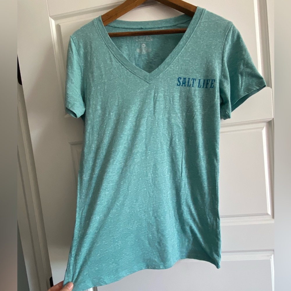 Salt Life Road Trip blue t shirt, women’s L Large
